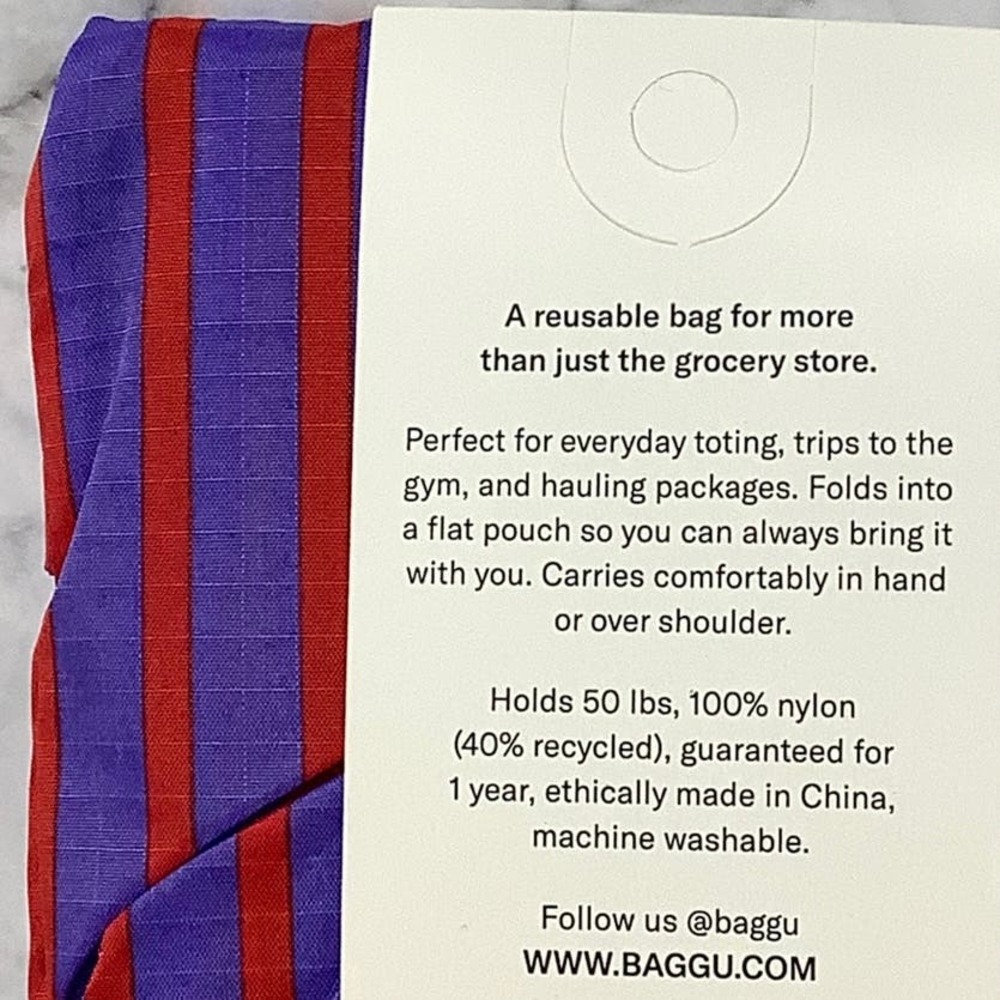 NEW! Baggu Standard Optic Stripe Shopping Bag Reusable Red Purple Stripe J7-7 - Picture 7 of 7